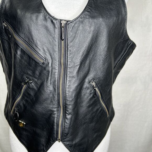 Harley Davidson Women's Leather Black Vest Lace Up Back - Picture 8 of 16